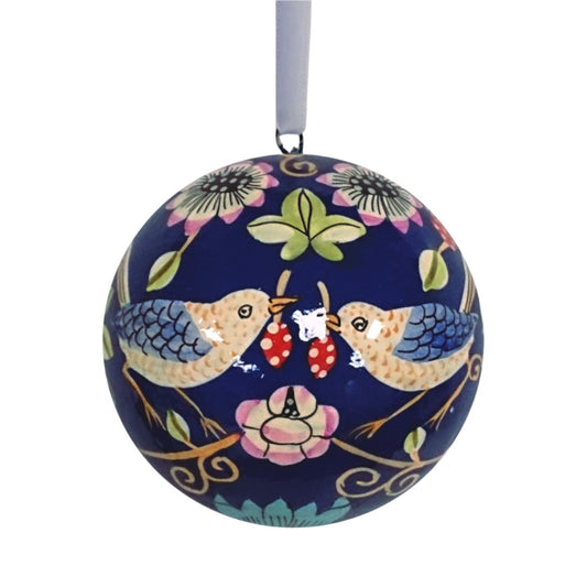 Handmade Papier-maché Strawberry Thief Blue Bauble