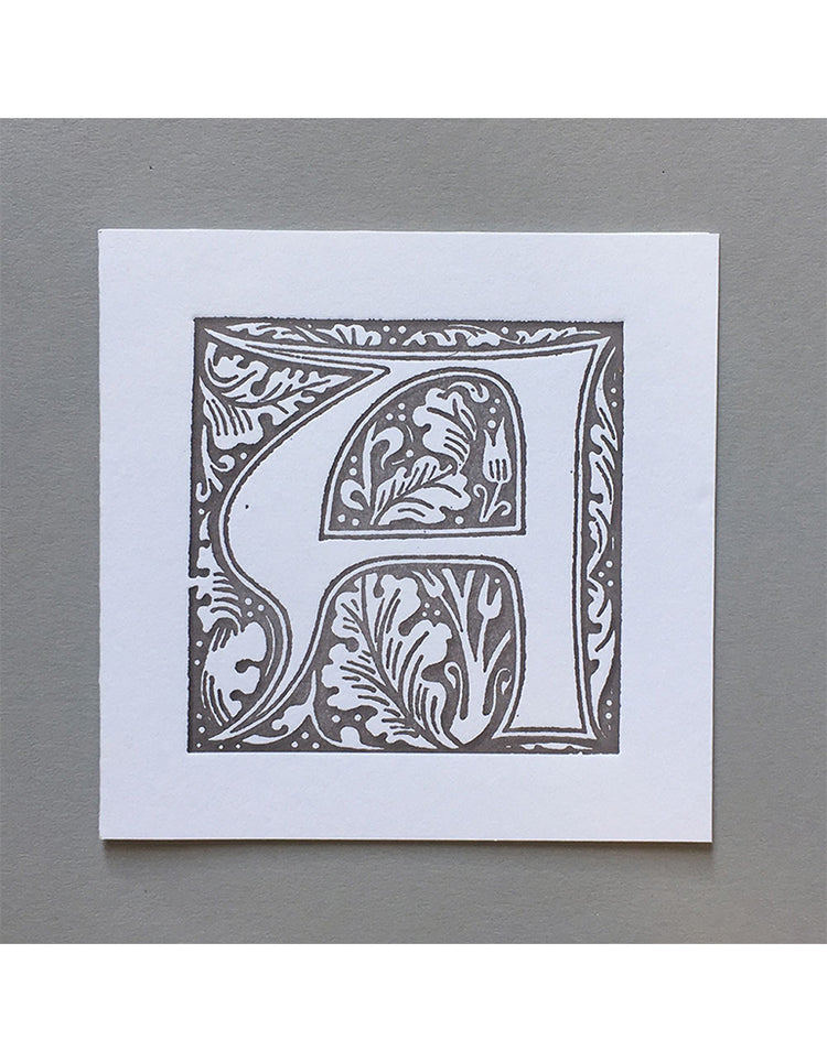 William Morris Letterpress - 'A' Greetings Card (grey)
