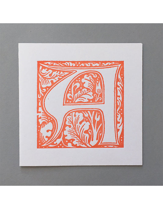 William Morris Letterpress - 'A' Greetings Card (orange)