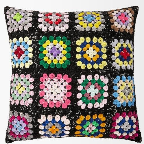 Ashish Sequin cushion - Crochet (Black/ Multicolour)