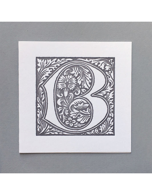 William Morris Letterpress - 'B' Greetings Card (grey)