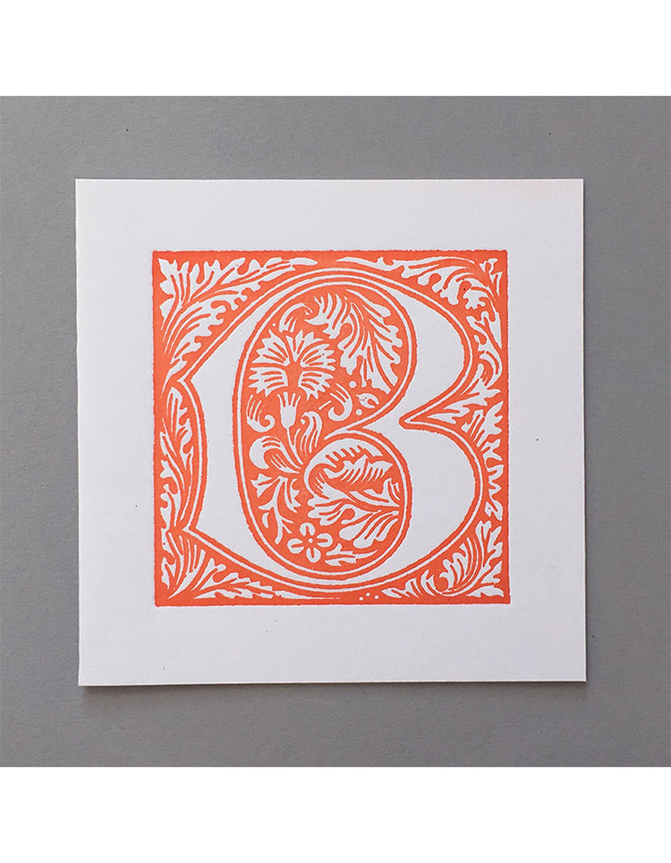 William Morris Letterpress - 'B' Greetings Card (orange)