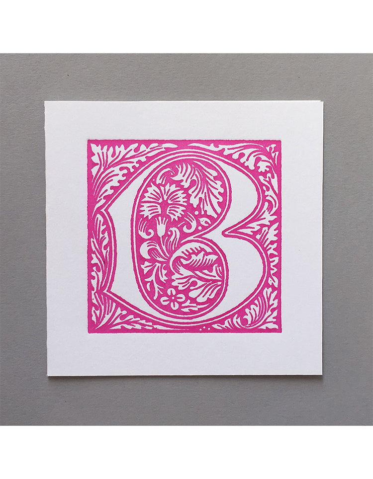 William Morris Letterpress - 'B' Greetings Card (pink)