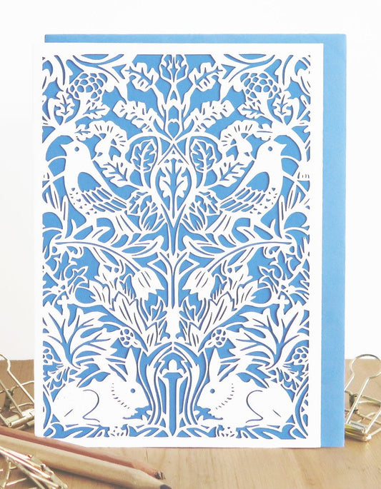 Bird and Hare Tapestry (blue) Laser Cut Card