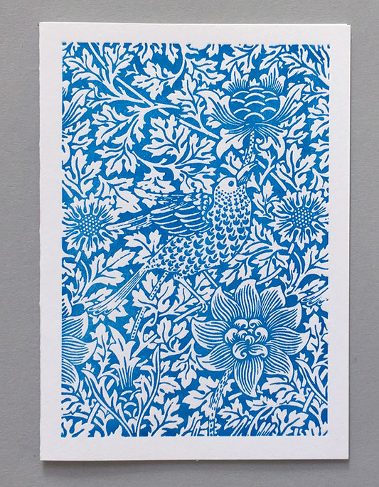 William Morris Letterpress - Bird and Anemone (blue)