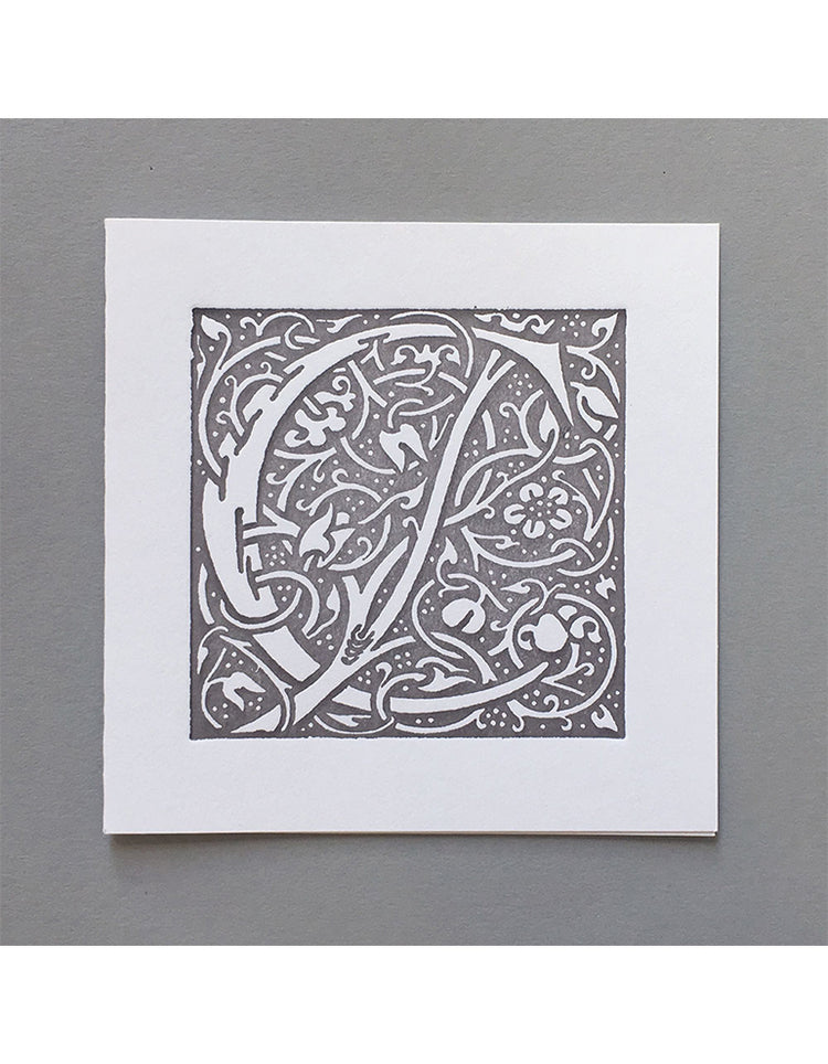 William Morris Letterpress - 'C' Greetings Card (grey)