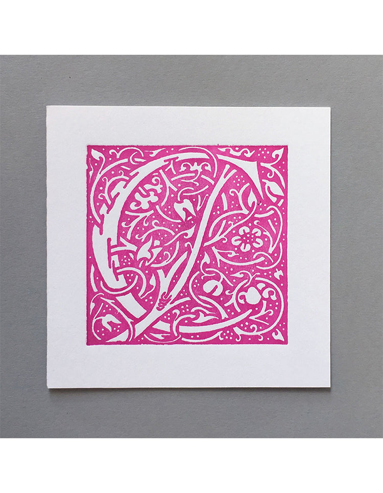 William Morris Letterpress - 'C' Greetings Card (pink)