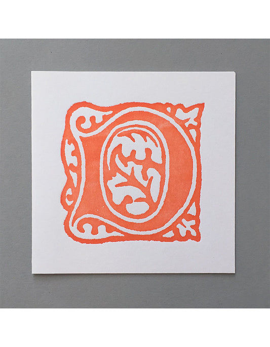 William Morris Letterpress - 'D' Greetings Card (orange)