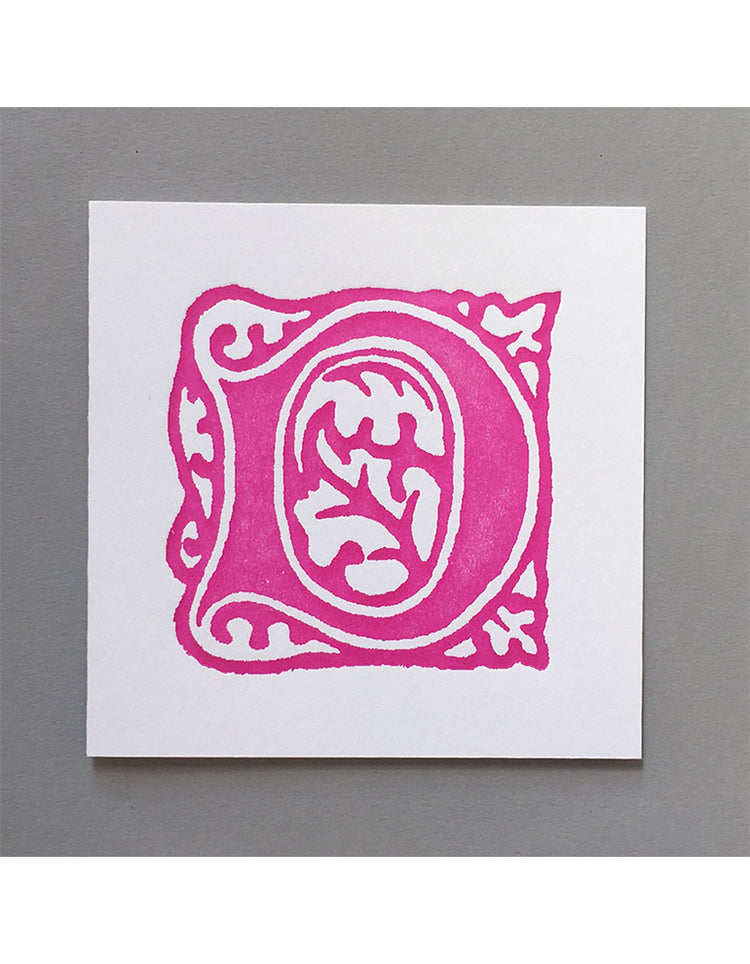 William Morris Letterpress - 'D' Greetings Card (pink)