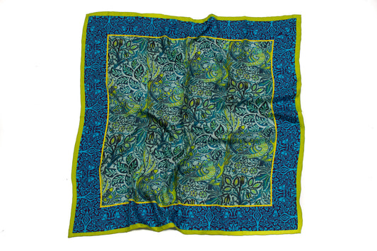 Dove and Rose Gallery Silk Scarf (Blue)