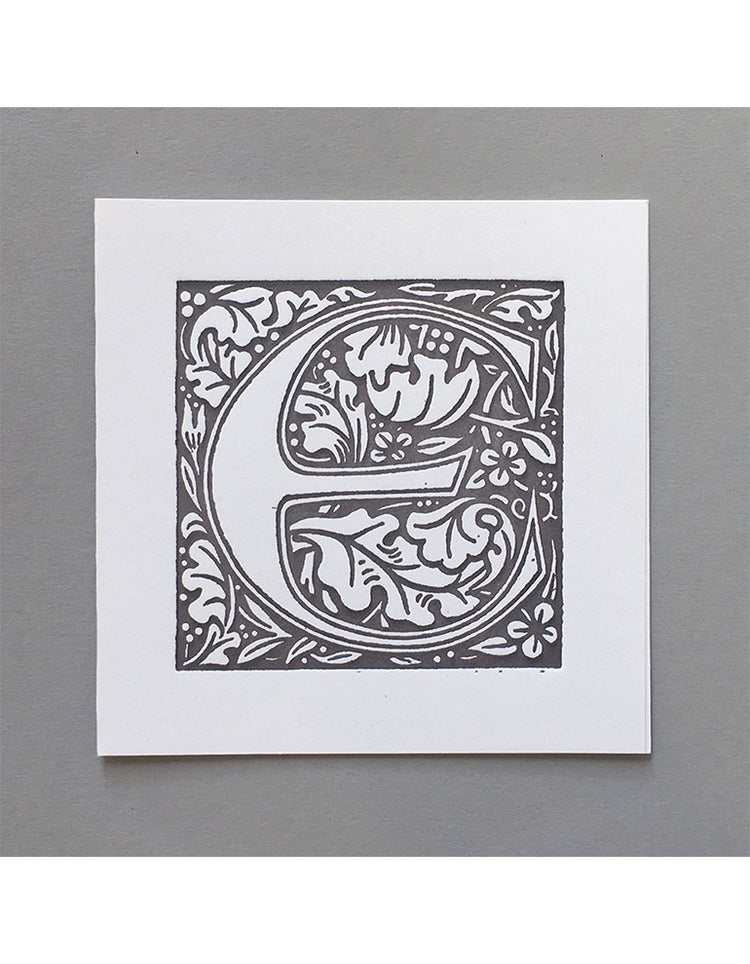 William Morris Letterpress - 'E' Greetings Card (grey)