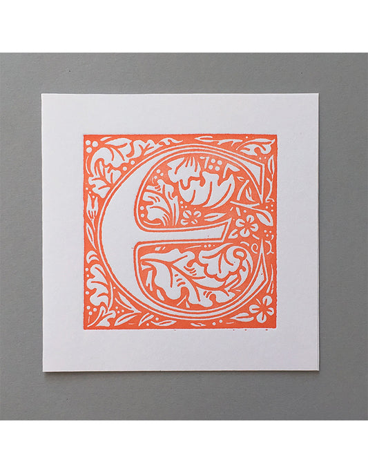 William Morris Letterpress - 'E' Greetings Card (orange)
