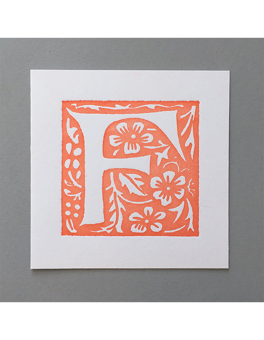 William Morris Letterpress - 'F' Greetings Card (orange)
