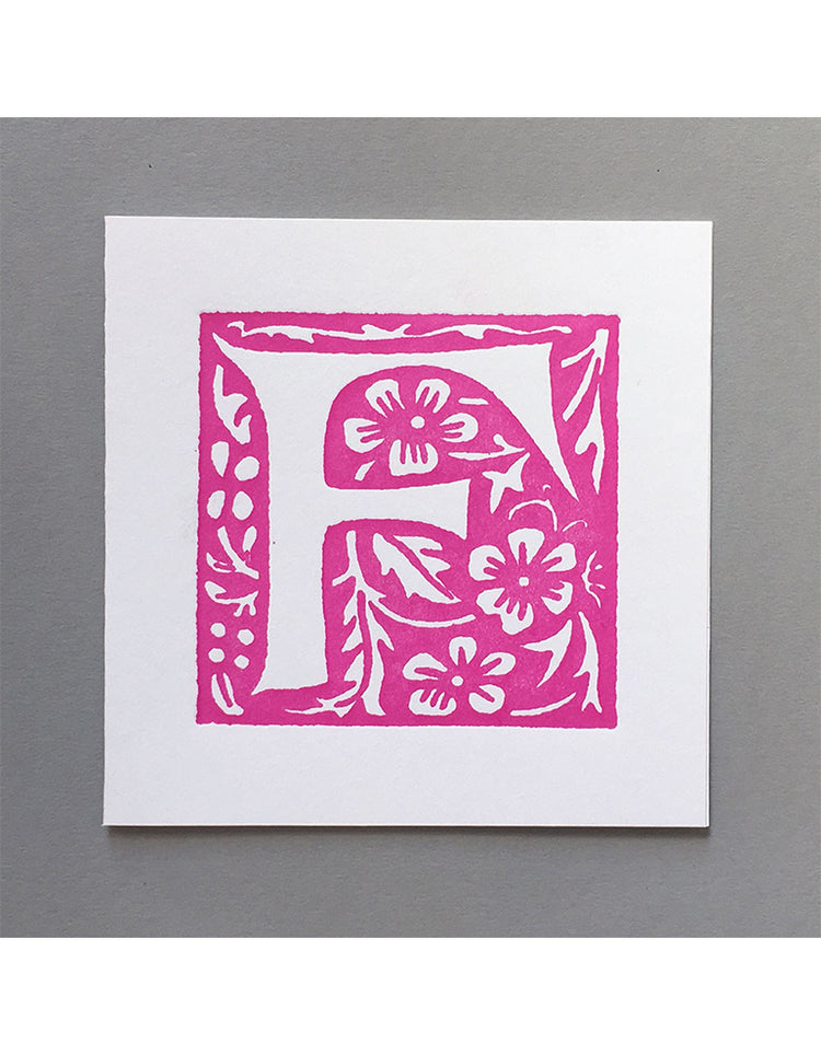 William Morris Letterpress - 'F' Greetings Card (pink)