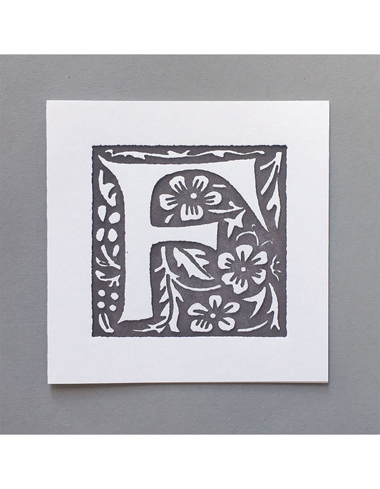William Morris Letterpress - 'F' Greetings Card (grey)