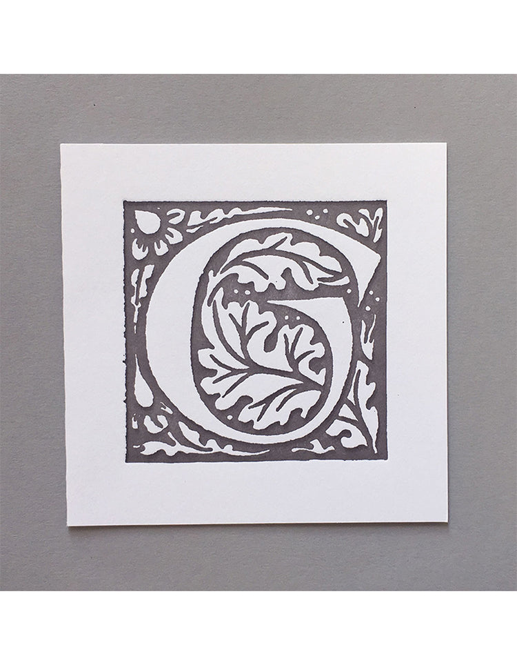 William Morris Letterpress - 'G' Greetings Card (grey)