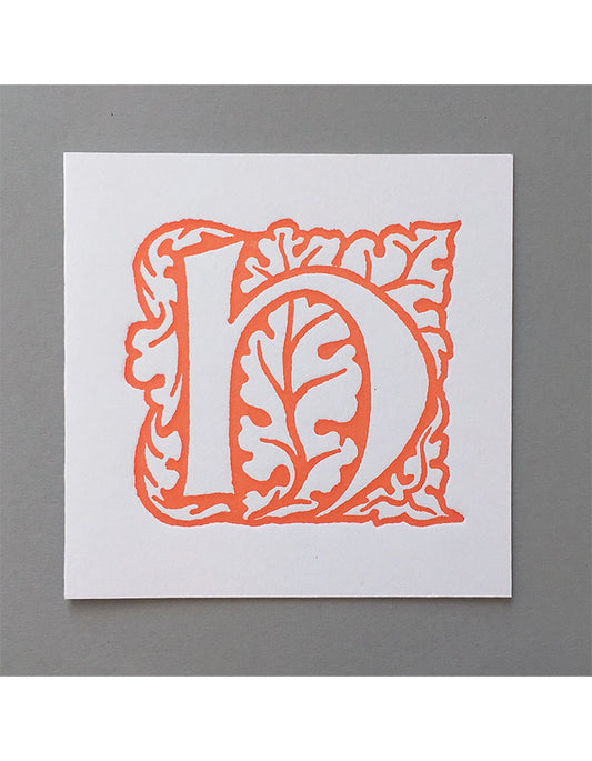 William Morris Letterpress - 'H' Greetings Card (orange)