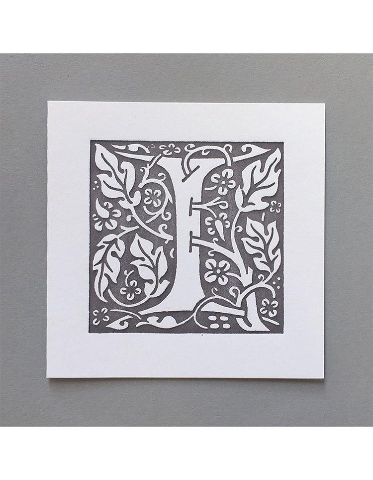 William Morris Letterpress - 'I' Greetings Card (grey)
