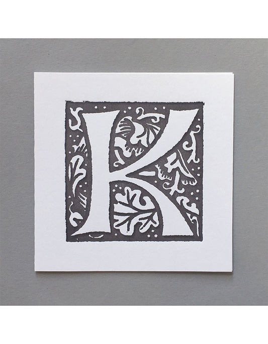 William Morris Letterpress - 'K' Greetings Card (grey)