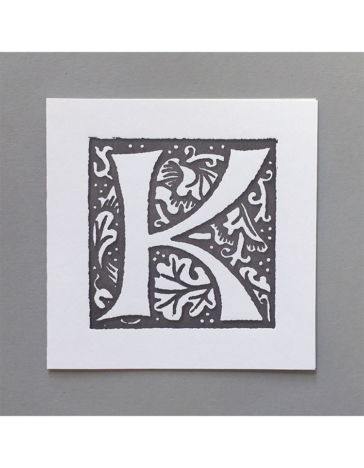 William Morris Letterpress - 'K' Greetings Card (grey)