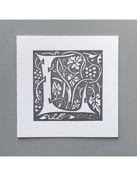 William Morris Letterpress - 'L' Greetings Card (grey)