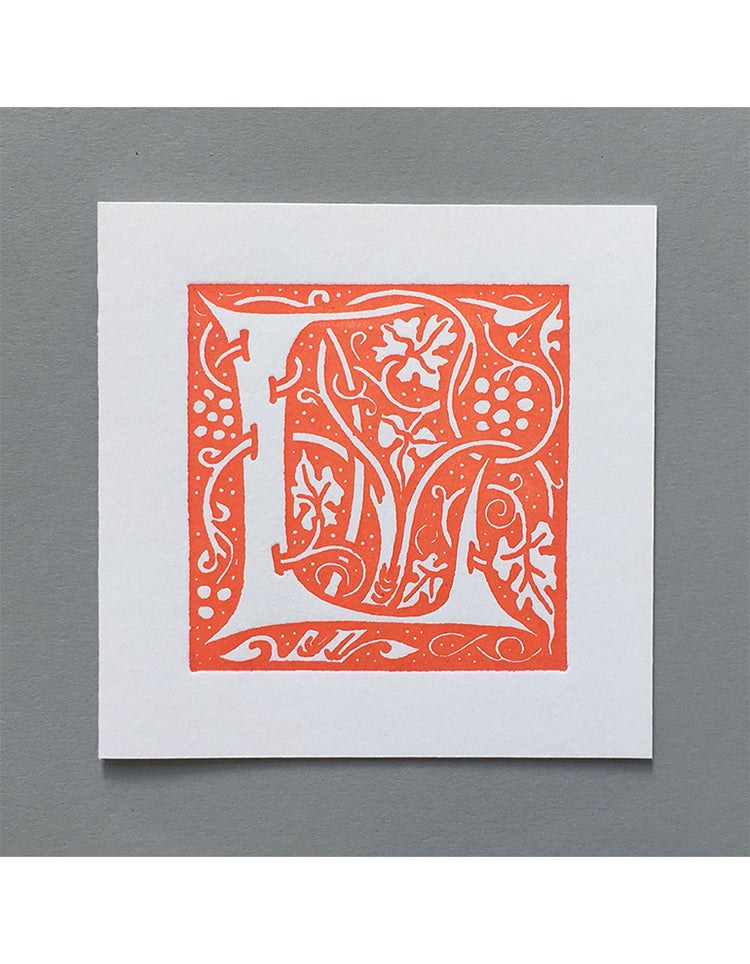 William Morris Letterpress - 'L' Greetings Card (orange)