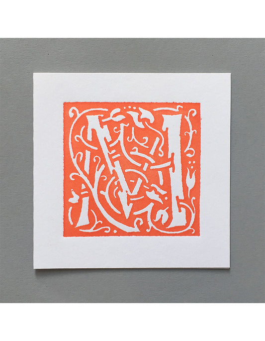 William Morris Letterpress - 'M' Greetings Card (orange)