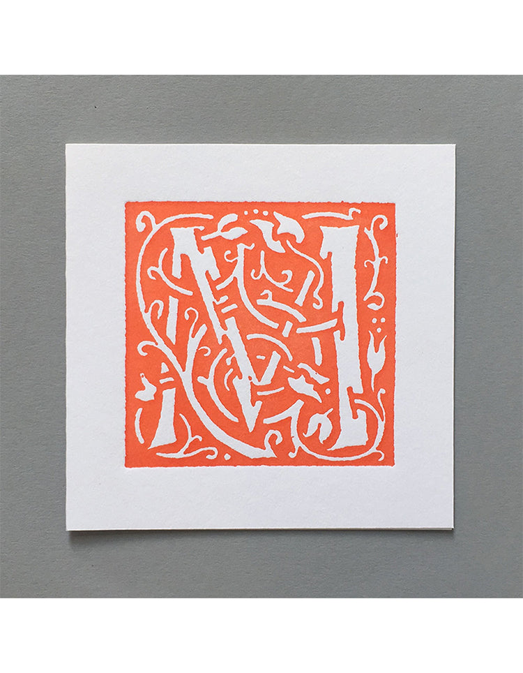 William Morris Letterpress - 'M' Greetings Card (orange)