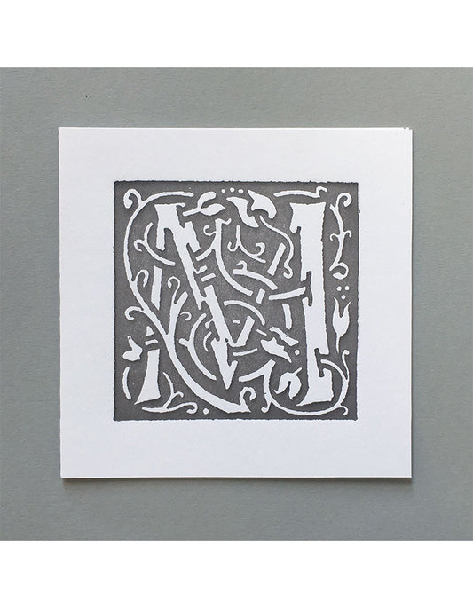 William Morris Letterpress - 'M' Greetings Card (grey)