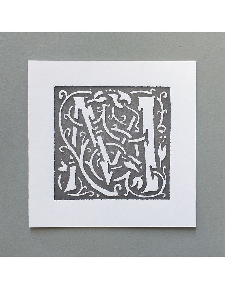 William Morris Letterpress - 'M' Greetings Card (grey)