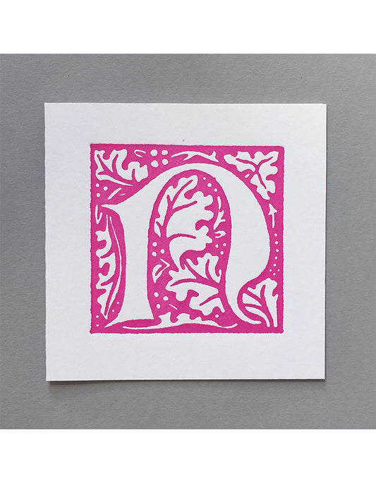 William Morris Letterpress - 'N' Greetings Card (pink)