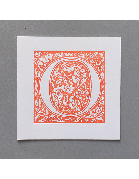 William Morris Letterpress - 'O' Greetings Card (orange)