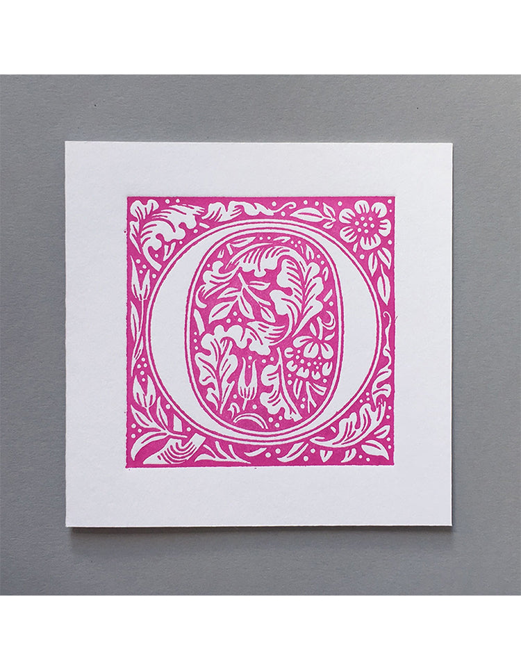 William Morris Letterpress - 'O' Greetings Card (pink)