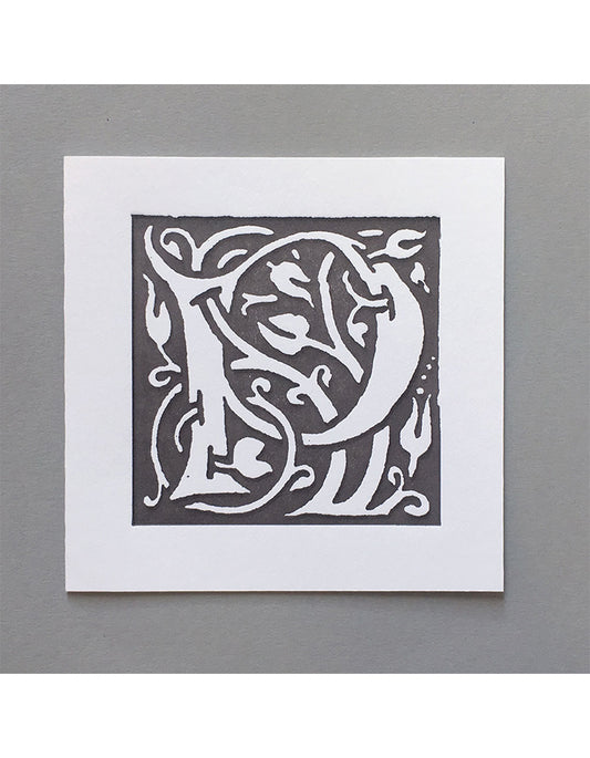 William Morris Letterpress - 'P' Greetings Card (grey)