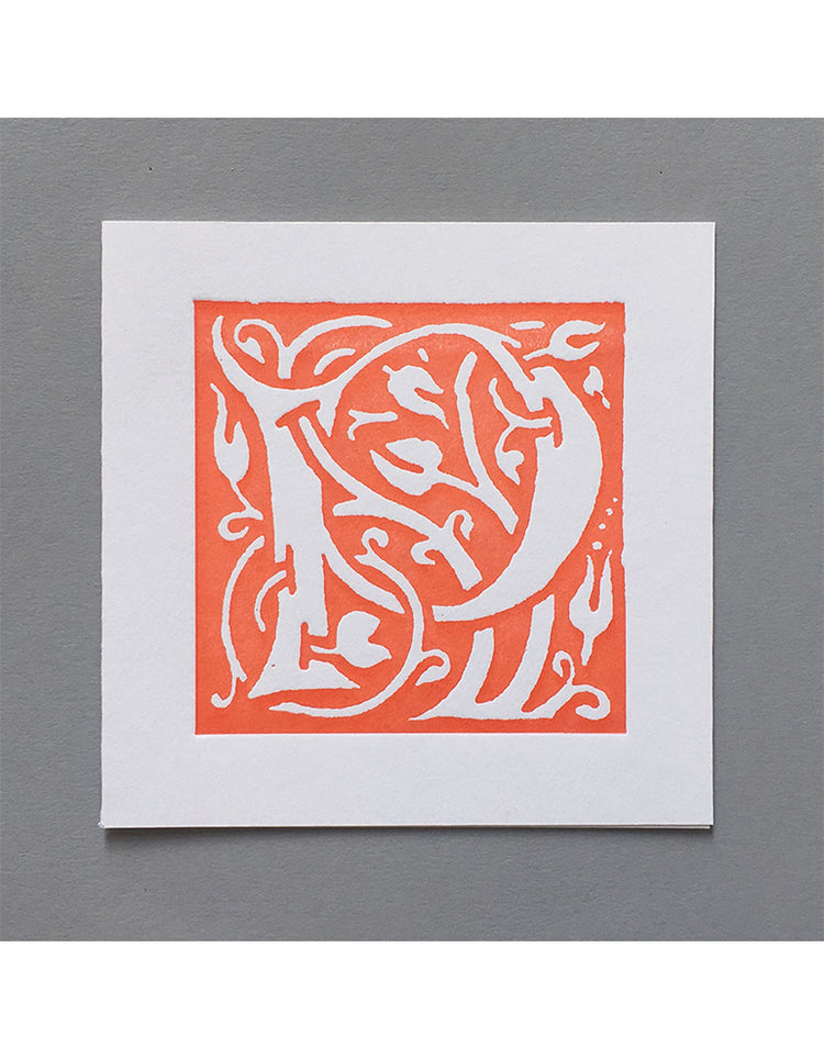 William Morris Letterpress - 'P' Greetings Card (orange)