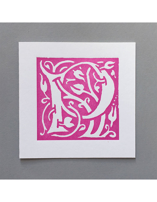 William Morris Letterpress - 'P' Greetings Card (pink)