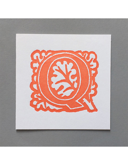 William Morris Letterpress - 'Q' Greetings Card (orange)