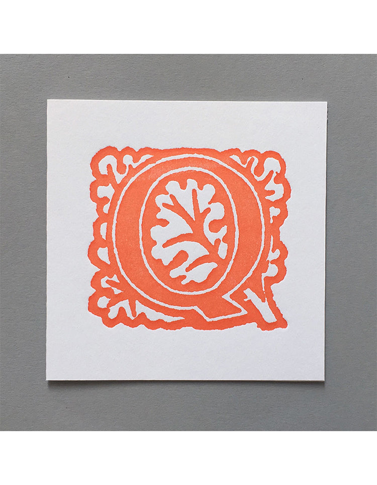 William Morris Letterpress - 'Q' Greetings Card (orange)