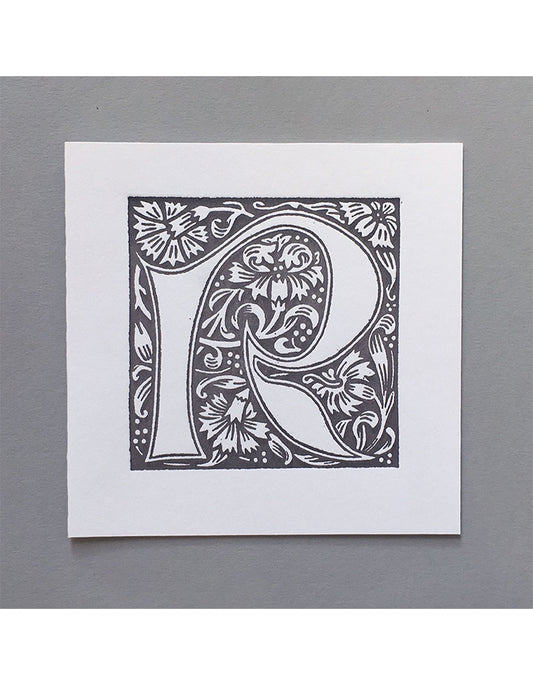 William Morris Letterpress - 'R' Greetings Card (grey)