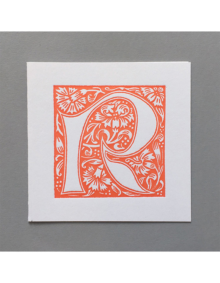 William Morris Letterpress - 'R' Greetings Card (orange)