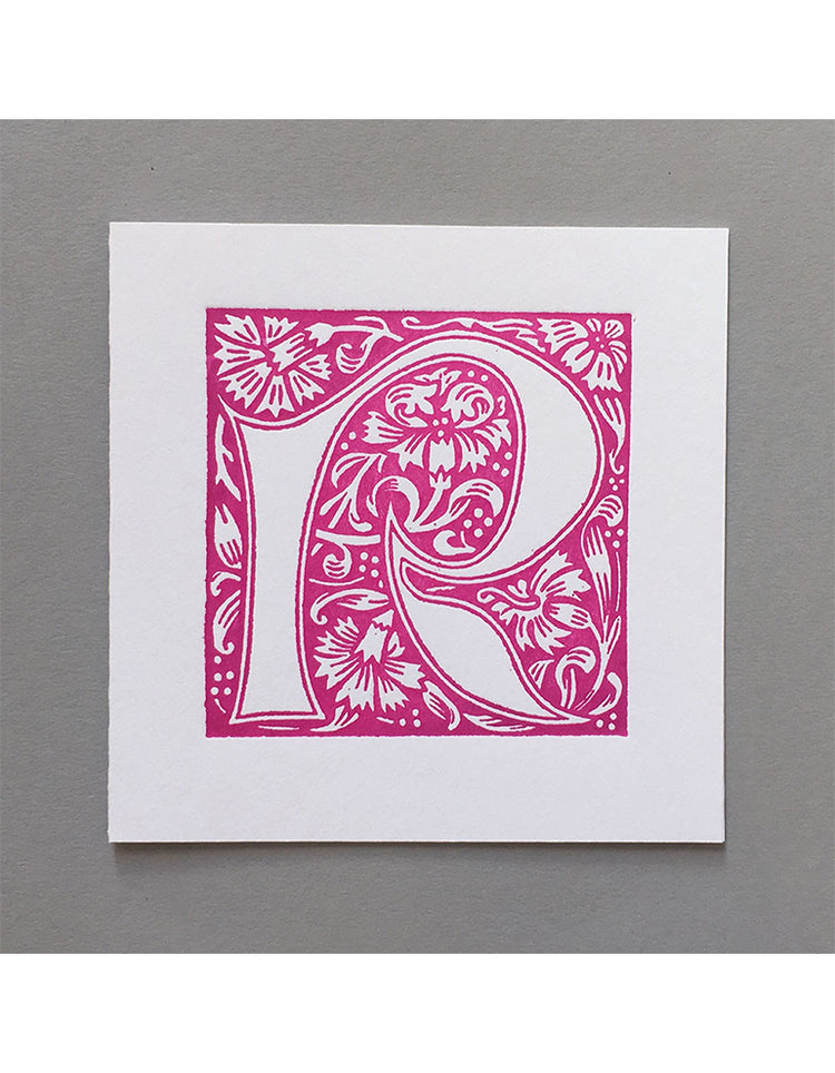 William Morris Letterpress - 'R' Greetings Card (pink)