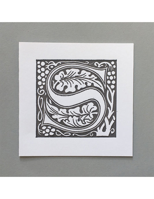William Morris Letterpress - 'S' Greetings Card (grey)