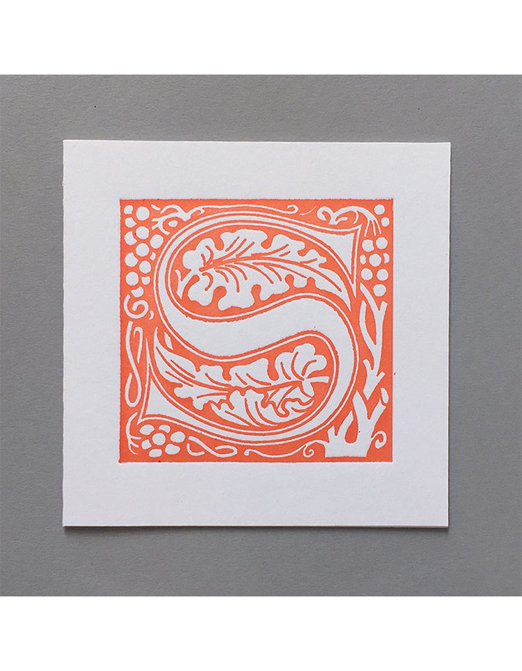 William Morris Letterpress - 'S' Greetings Card (orange)