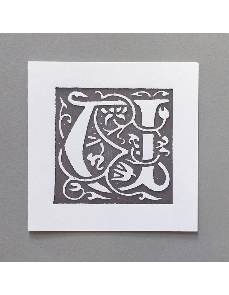William Morris Letterpress - 'U' Greetings Card (grey)