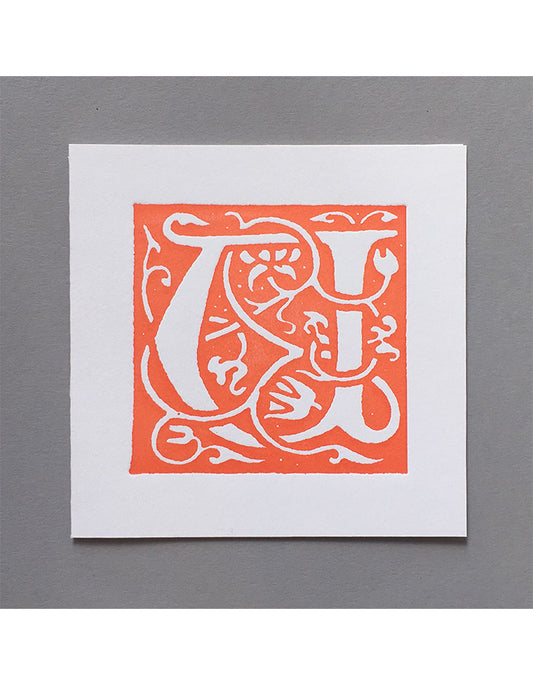 William Morris Letterpress - 'U' Greetings Card (orange)