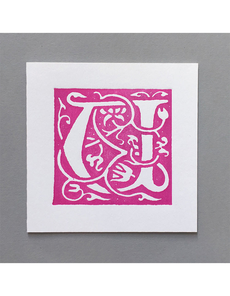 William Morris Letterpress - 'U' Greetings Card (pink)