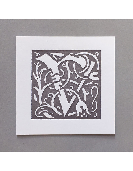 William Morris Letterpress - 'V' Greetings Card (grey)