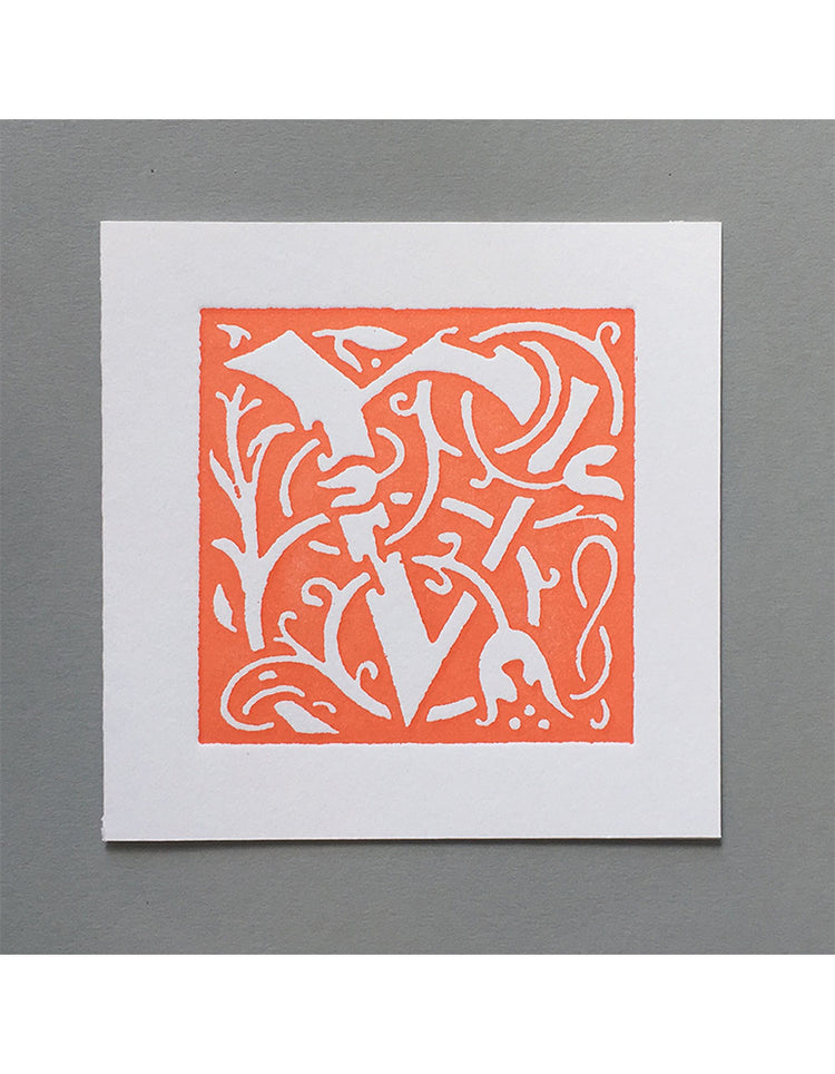 William Morris Letterpress - 'V' Greetings Card (orange)
