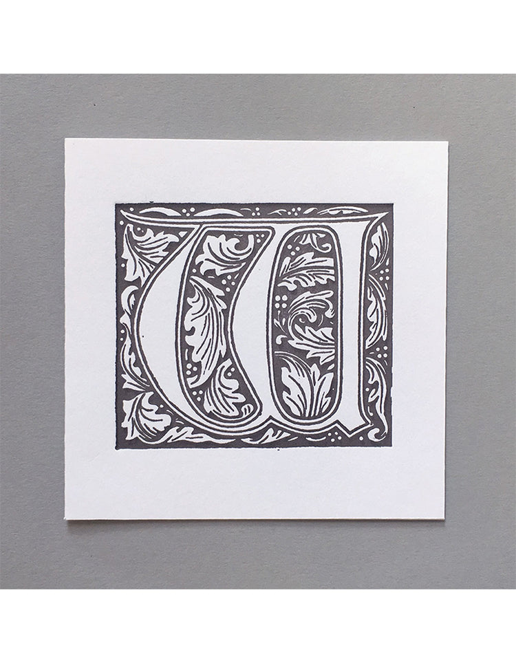 William Morris Letterpress - 'W' Greetings Card (grey)
