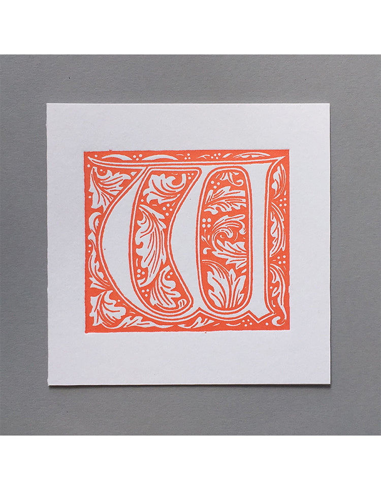 William Morris Letterpress - 'W' Greetings Card (orange)